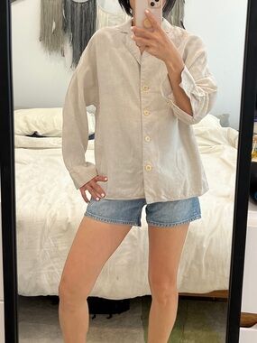 Wilfred Organic Linen Cream Collared Shirt Relaxed Fit XXS